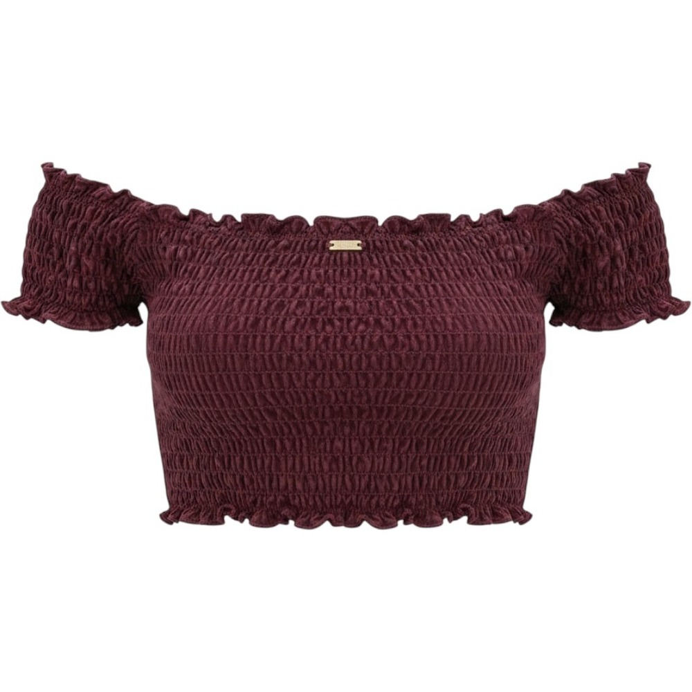 PINK‎ Victoria's Secret Smocked Off Shoulder Bikini Top Burgundy XS